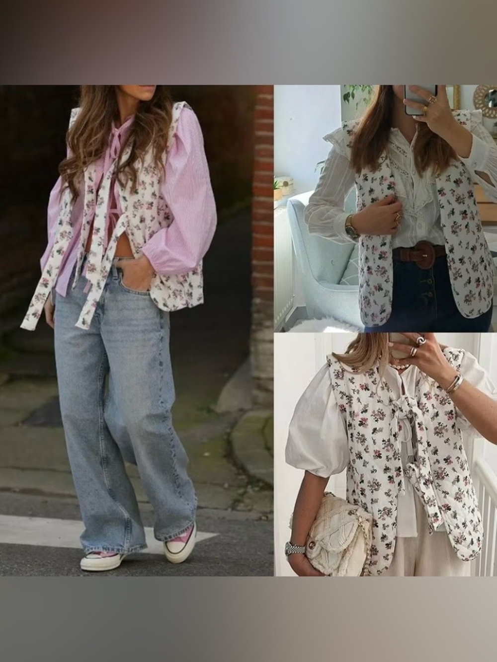 Quilted Floral Vest - Pink and White Pattern